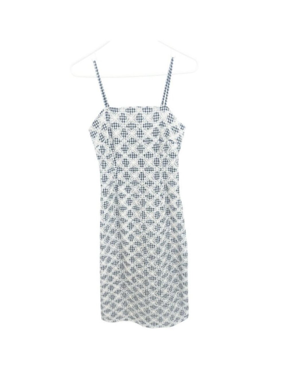 White And Black, Eyelet Gingham Patterned Midi Dress With Adjustable Straps XS
